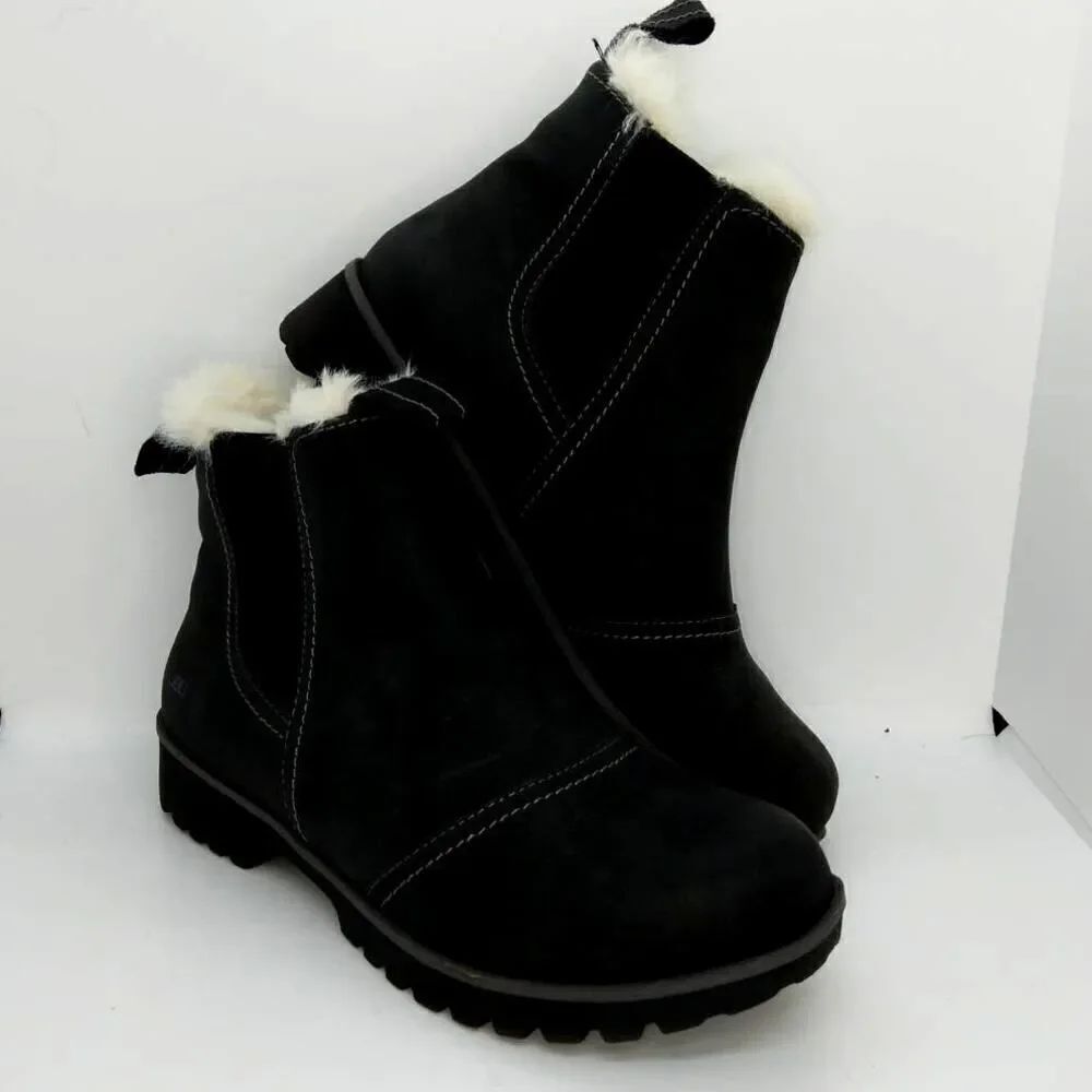 JBU Designer Womens NEW Faux Fur Lined Matte Black Chelsea Boots - sz. 6 1/2